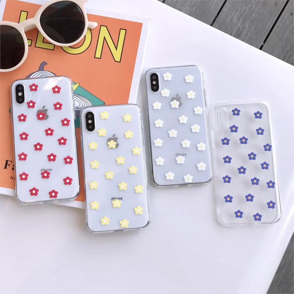 

INS Super Fire Korean net red daisy cute flower Phone Case For iphone Xs MAX XR X 6 6s 7 8 plus Simple Clear Soft TPU back cover