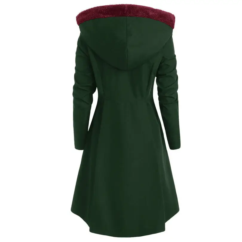 New Women fashion Plus Size Asymmetric Keep Warm Fleece Hooded Single Breasted Long Drap Buttons Coat #4F10 (11)