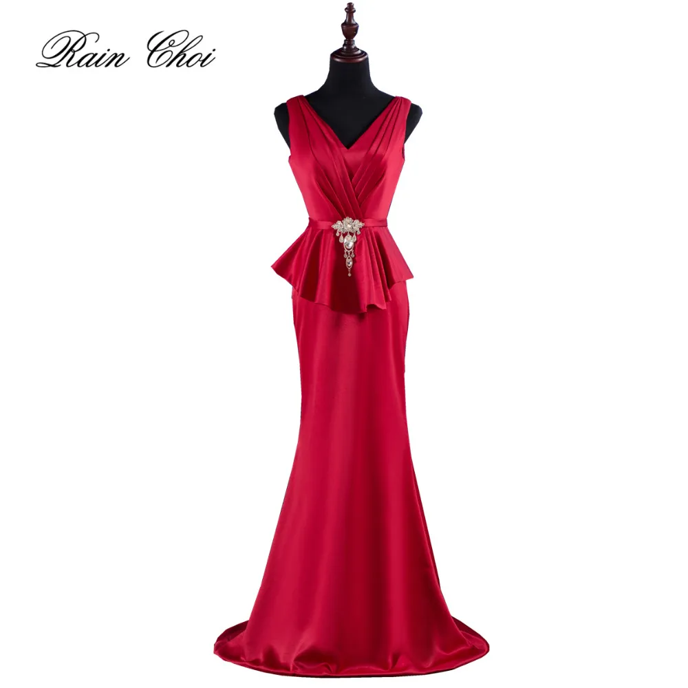 Real Image Vintage Burgundy Evening Dress Long Mermaid