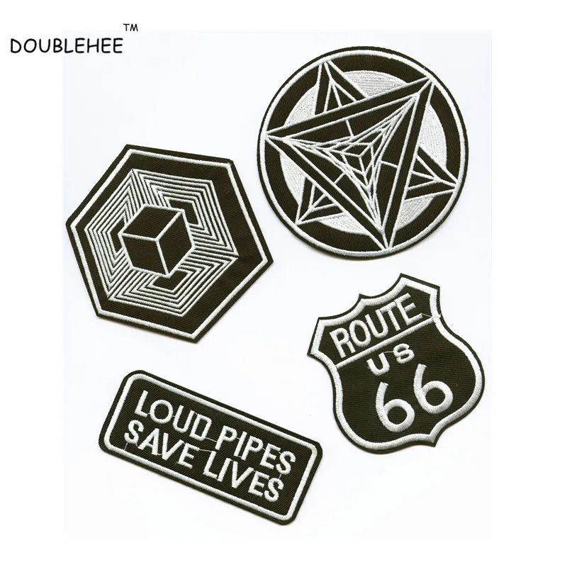 

DOUBLEHEE Embroidered Iron On Patches Embroidery Brief Black and White Letters Geometry Image DIY Coat Shoes Accessories