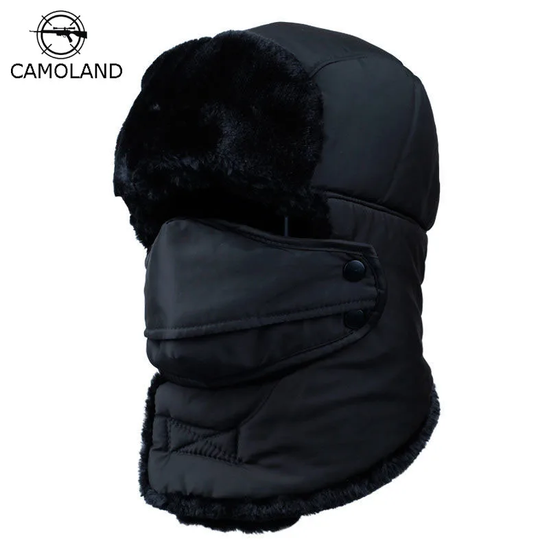 

Winter Warm Earflap Bomber Hats Caps Scarf Men Women Russian Trapper Thermal Hat Trooper Earflap Snow Ski Hat Cap with Fack Mask