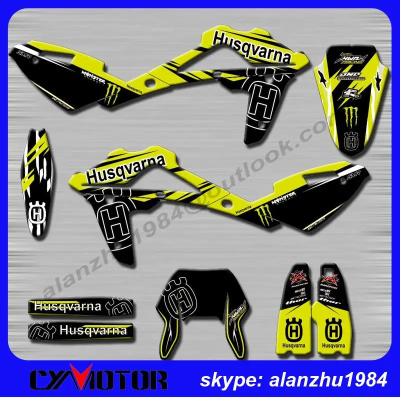 

TOP QUALITY HUSQVARNA SM SMR 450 510 SMR510 530 2008-2010 YELLOW AND BLACK 3M TEAM GRAPHICS DECALS STICKERS KITS DIRT BIKE