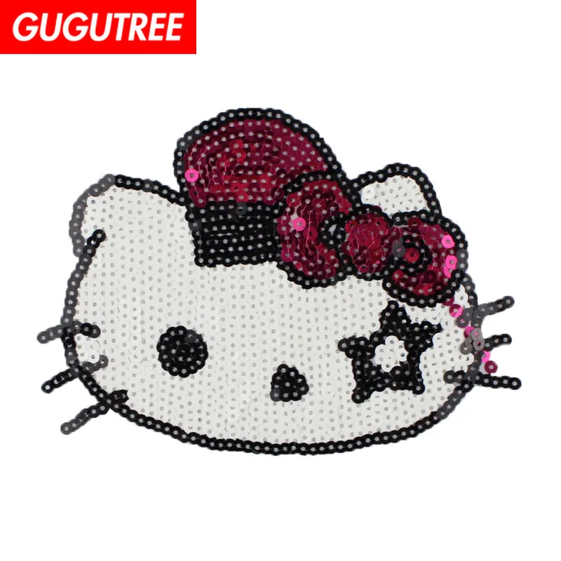 

GUGUTREE embroidery Sequins big cats patches animal cartoon patches badges applique patches for clothing XC-463
