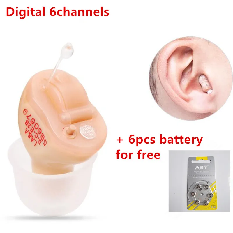 

Digital Invisible Hearing Aids CIC mini for the Elderly enhancing sound for deaf portable 6 Channels sound amplifier battery A10