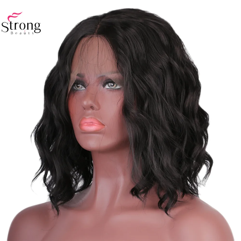 StrongBeauty 14" Synthetic Lace Front Wig For Women Short Wavy Hair Bob Black Wigs Baby Hair