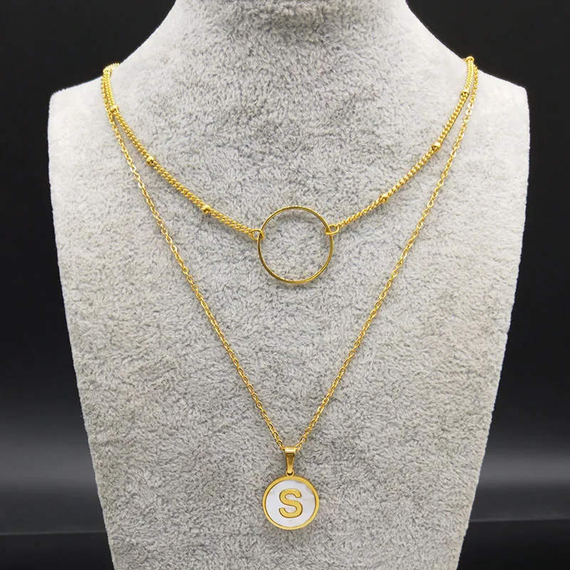 

2019 Double layer Shell Stainless Steel Chain Necklace Women Gold Color S Letter Necklace Jewelry colgantes mujer moda N18884
