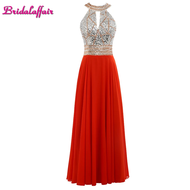 

Real Photo Luxury Crystal Red Chiffon O Neck Evening Dresses 2017 Robe de festa Custom made Sleeveless Backless Long Party Gown