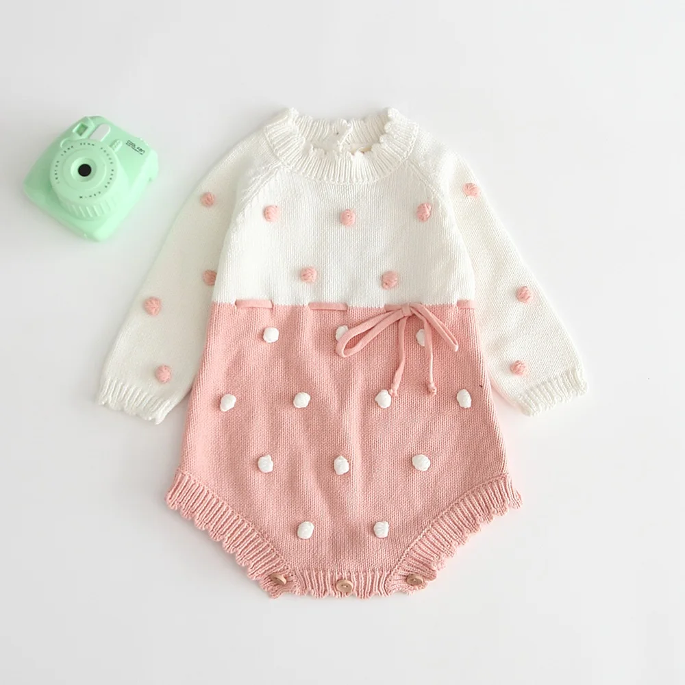 Трикотажные комбинезоны с рисунком медведя для новорожденных; коллекция года; осенняя одежда для девочек; Вязаный комбинезон для маленьких девочек; Одежда для новорожденных мальчиков; комбинезоны; свитер - Цвет: B93H02 Pink