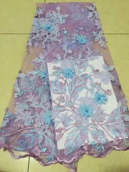 

2018 High Quality African Lace Fabrics/French Net Embroidery Purple Blue Applique Tulle Lace Fabric For Nigerian Wedding Dress