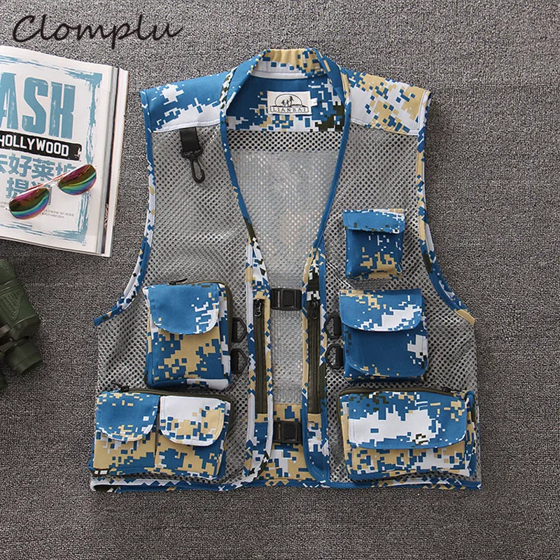 

Clomplu Summer Vest Unloading Military camouflage Outdoor Tops for Men Hollow Out Pockets Vests Male Hiking Fishing Cargo Coats