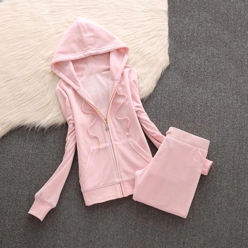 

2019 Women'S Brand Velvet Fabric Tracksuits Velour Suit Women Track Suit Hoodies And Pants