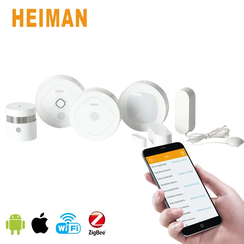 Умный домашний комплект HEIMAN Zigbee, шлюз, дверь, окно, датчик человеческого тела, датчик утечки воды, детектор дыма и детектор газа, домашний 6 комплектов