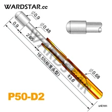 100 шт./лот P50-D2 диаметр 0,9 мм Пружинные щупы Pogo длина 16,55 мм(ход пружины Froce: 75 г