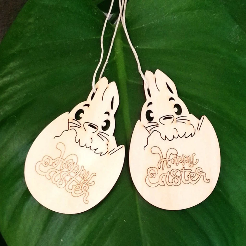New 10pcs Happy Easter Wood Shape Tag Egg Rabbit Hanging DIY Craft Embellishment Christmas Wedding Party Favor Home Decor Gift