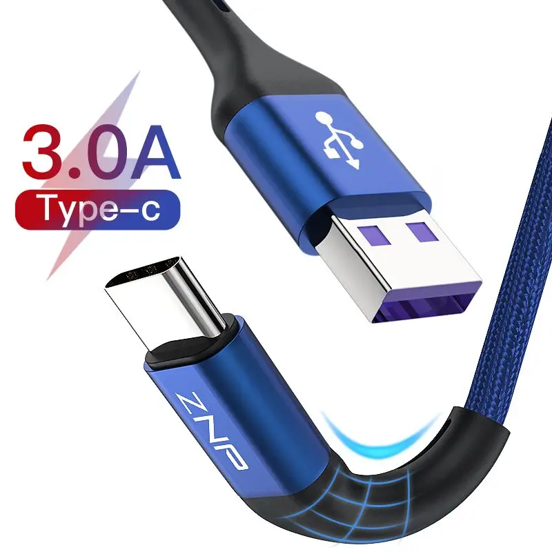 ZNP кабель с разъемом USB Type C для Samsung S20 S10 Huawei P30 P40 Pro быстрой зарядки на борту