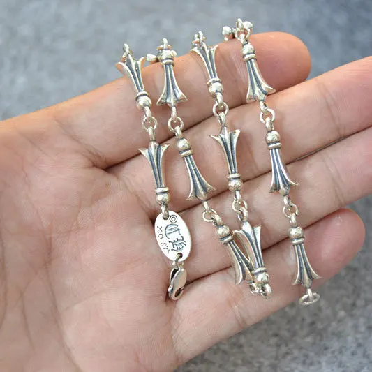 

S925 Sterling Silver Necklace Long Sweater Chain Punk Style CH Retro Thai Silver Chain Men And Women