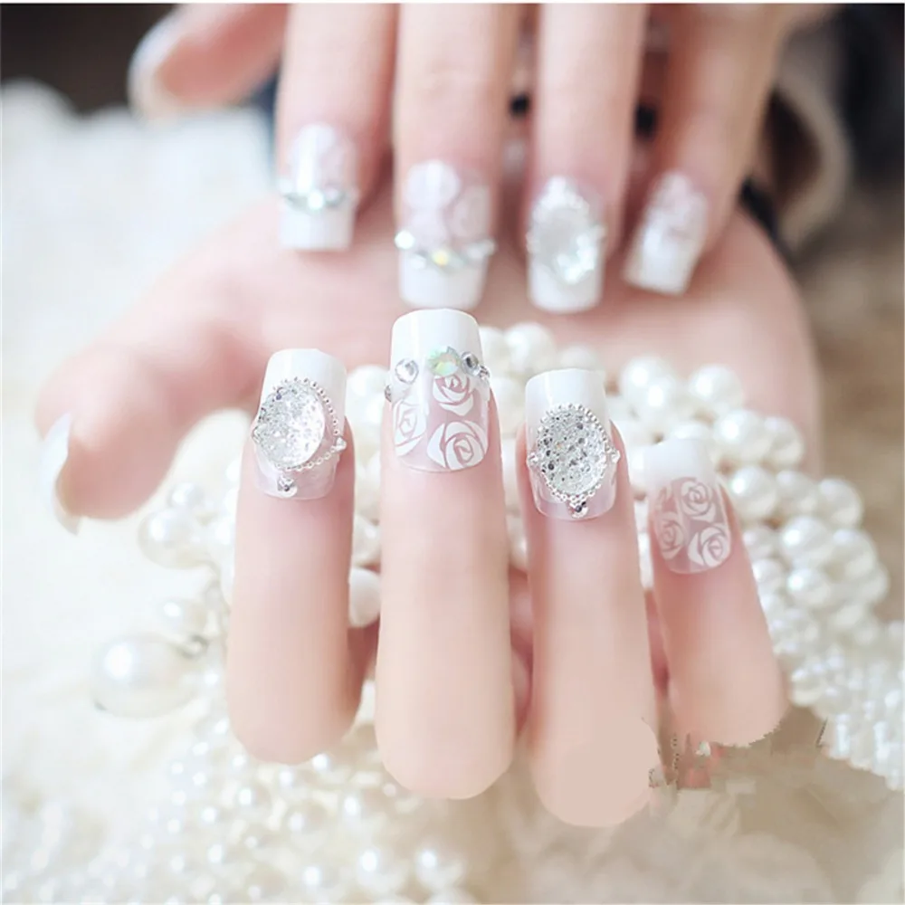 24Pcs/Lot 3d White Rose Brillant Crystal Glass Resin Full
