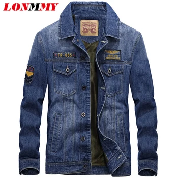 

LONMMY M-3XL Lapel collar denim jacket men coats Air force 1 Multi-pocket Casual jeans jacket men cowboy New 2018 spring autumn