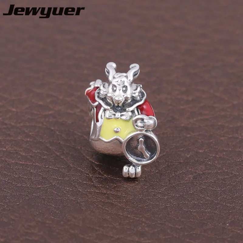 

New Cartoon collection charms 925 sterling silver enamel White Rabbit Charm fit beads bracelet DIY fine jewelry DSN071