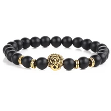 Горячая Распродажа Leo Lion головы браслет натуральный черный вулканический камень бисером Браслеты для Для мужчин Для женщин Эластичность Браслеты