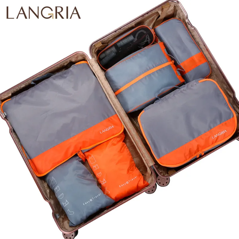 LANGRIA 7 шт./компл. Складные Водонепроницаемые упаковочные кубики для путешествий