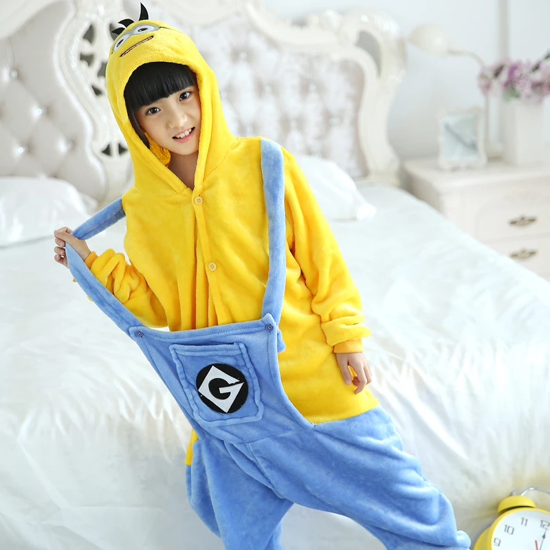 Cute Yellow Minions Kigurumi Pyjamas Funny Children Onesies Cartoon Pajamas One-piece Sleepwear Cosplay For Halloween Jumpsuit (5)