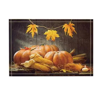 

Thanksgiving Day Decor, Pumpkin Squash on Wooden in Autumn Festival Bath Rugs, Non-Slip Funny Indoor Outdoor Doormat