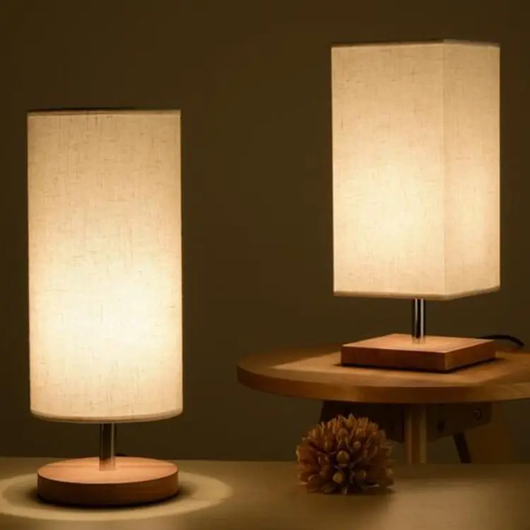 

Wooden Table Lamp With Fabric Lampshade Wood Bedside Desk lights Modern Book Lamps E27 110V 220V Reading Lighting Fixture