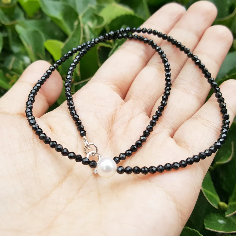 Online LiiJi Einzigartige 2020 Choker Halskette Echt Schwarz Spinelle Süßwasser Perle 925 Sterling Silber Frauen Geschenk