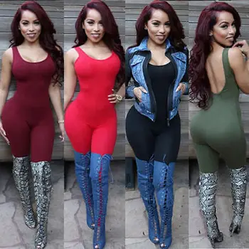 

New Women's Sleeveless Playsuit Bodysuit Casual Bandage Bodycon Jumpsuit Romper