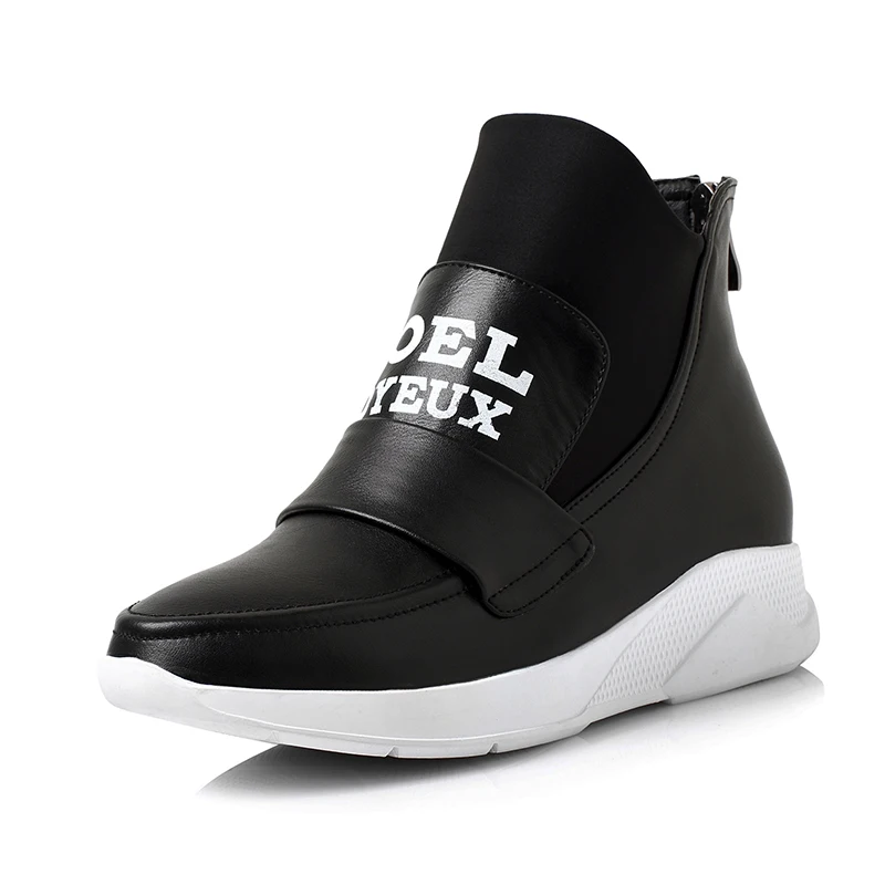 

2016 zip Breathable leather Women Shoes Multicolor Wedges Lose Weight 6cm Creepers Platform Shoes Woman Slip On black red white