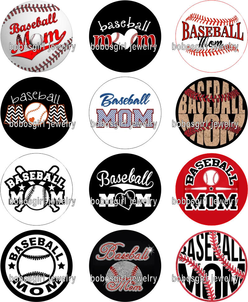 

baseball MOM glass snap button Jewelry photo Round cabochon flat back Gl354