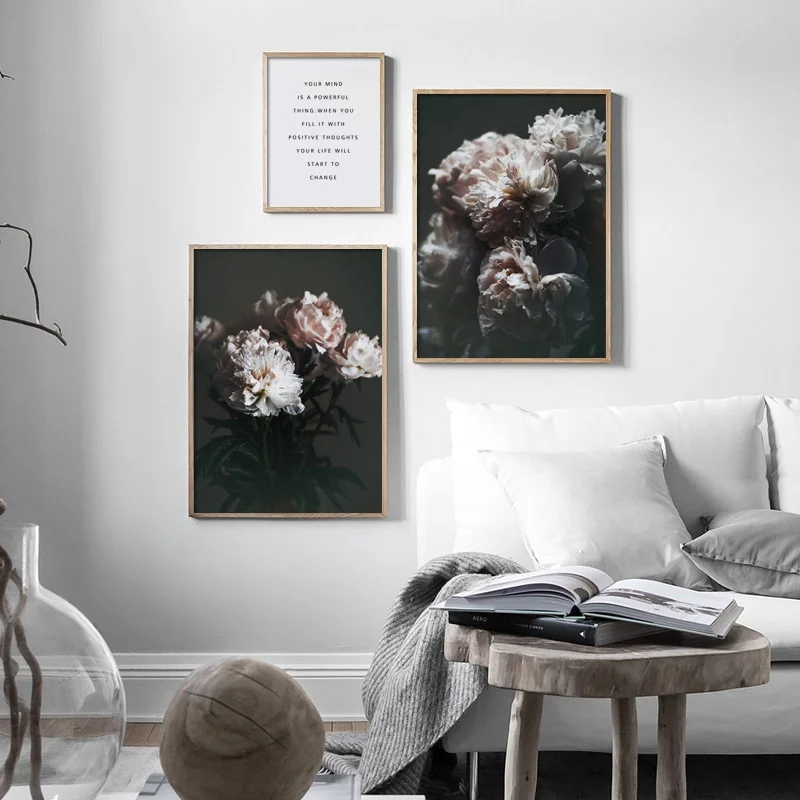 Peony Abstract Geometric Line Quotes Wall Art Canvas Painting Nordic Posters And Prints Wall Pictures For Living Room Home Decor