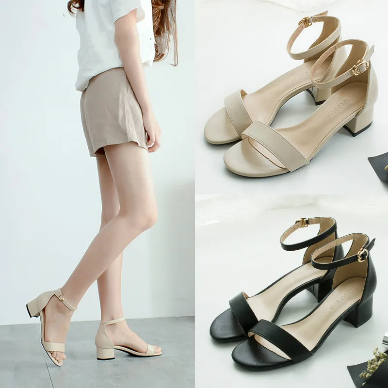 

Women Sandals Square High Heels Pump Shoes 2019 Summer Shoes Woman Female Sandals Ankle Strap Casual Wedding Heels ladies Pumps