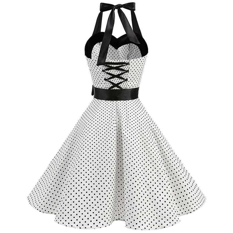 Kostlich Summer Dot Dress Sexy Halter Backless Women Vintage Dress Swing Elegant Party Dresses Plus Size Sashes With Bow Tie (6)