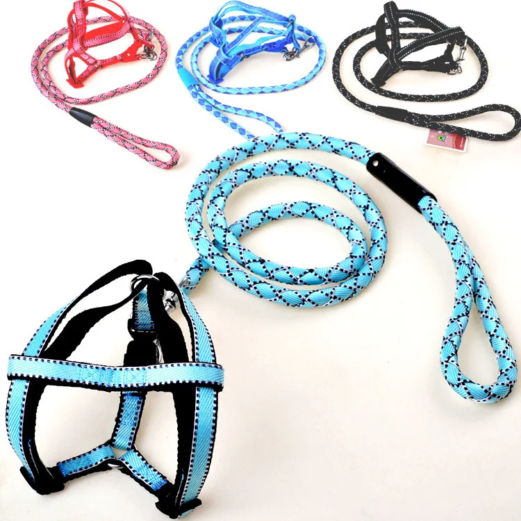 

Durable Pet Braided Nylon Rope Dog harness with heavy duty Leash set 4colors S M L