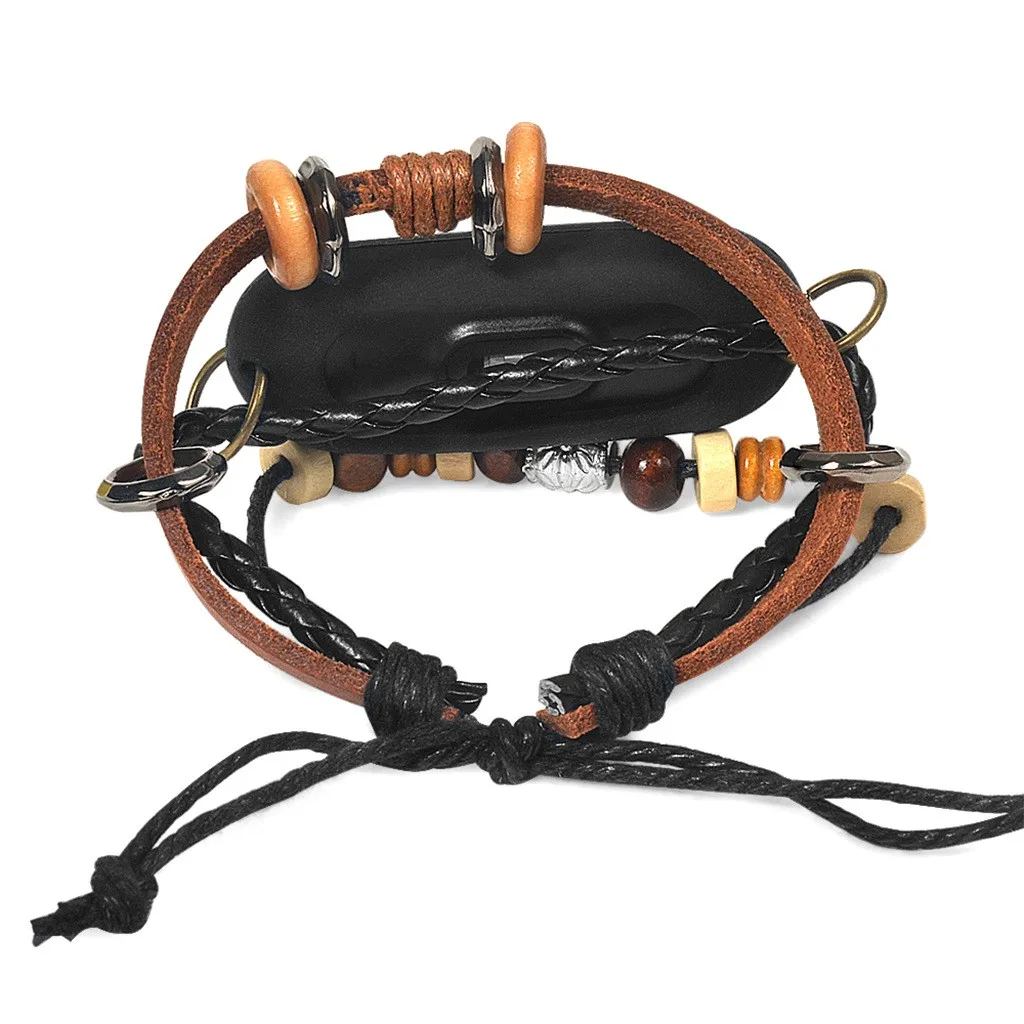 

For Mi Band 3 Bracelet Vintage Leather Beading Strap Replace Braided Wrist Strap Band for Xiaomi Mi Band 4 Smart Watch 625