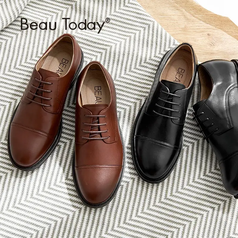 Туфли дерби BeauToday женские натуральная телячья кожа на шнуровке круглый носок