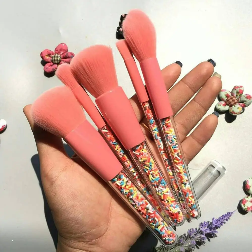 

5pc Rainbow Candy Makeup Brush Set Crystal Sparkles Foundation Brush with Blush Powder Eye shadow Brush Facial shadow Brush