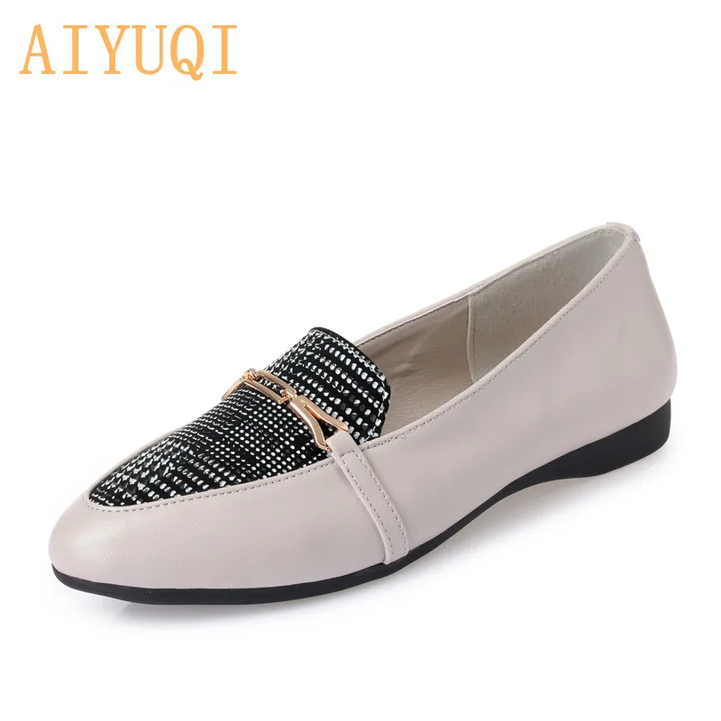 

AIYUQI Genuine Leather women flat shoes, 2019 spring fashion rhinestone casual shoes women, Korean color matching Loafers women