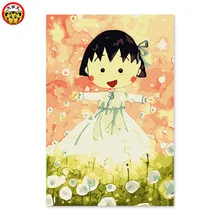 Chibi Maruko-chan маленькая девочка Одуванчик пила челка счастливый танцы DIY цифровой рисовальный, чертежный на ткани