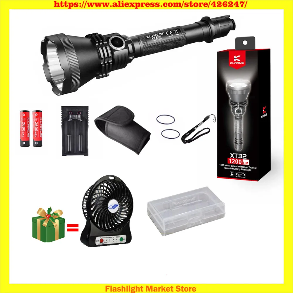 

KLARUS XT32 Hunting flashlight Kit CREE XP-L HI V3 LED max. 1200lm beam distance 1000 meters torch + 2 * batteries + K2 charger