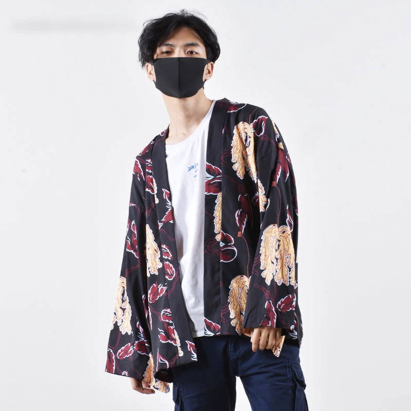 Кимоно Haori в японском стиле Samurai Crane для мужчин и женщин кардиган с китайским