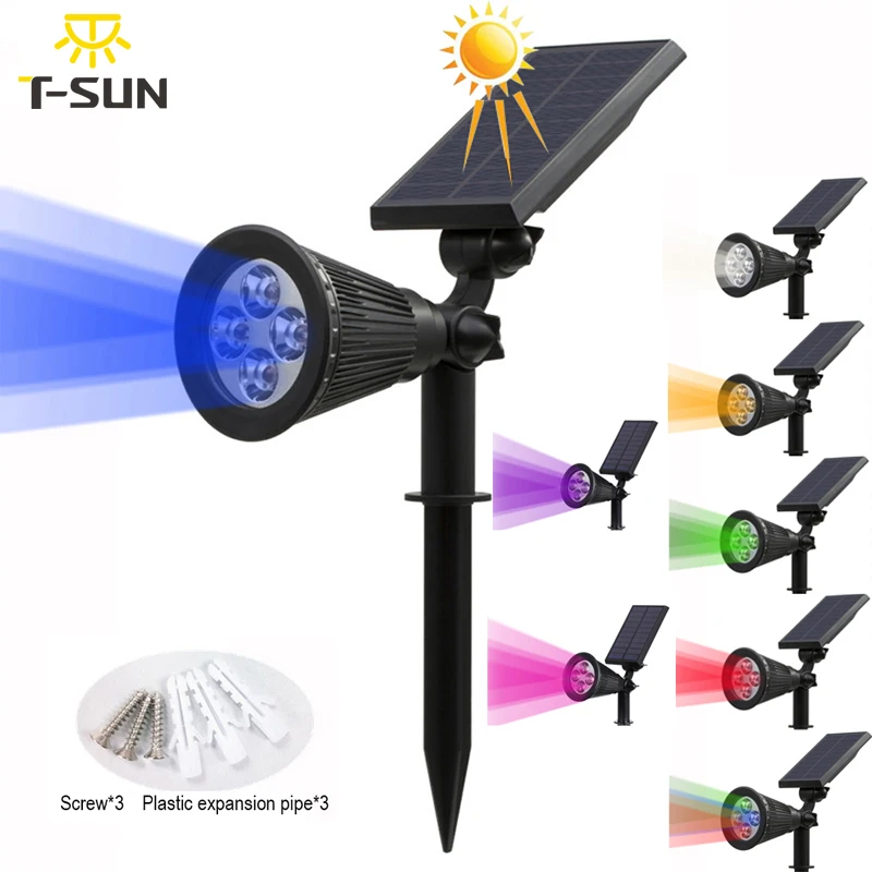 Movido a Energia Iluminação ao ar T sunrise Solar 4 e 7 Led Lâmpada Solar Ajustável Holofotes da Em terra Ip65 à Prova d’ Água Paisagem Livre Luz da Parede
