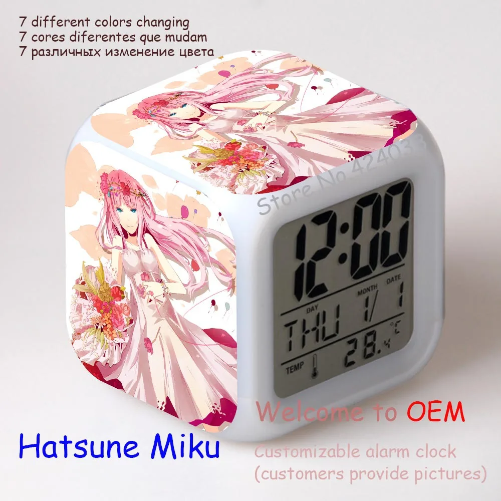 Tsune Miku Hatsune мультяшный будильник светодиодный цветной Ночной светильник сенсорный будильник отправляется на батарею можно настроить на изображение - Цвет: Hatsune Miku