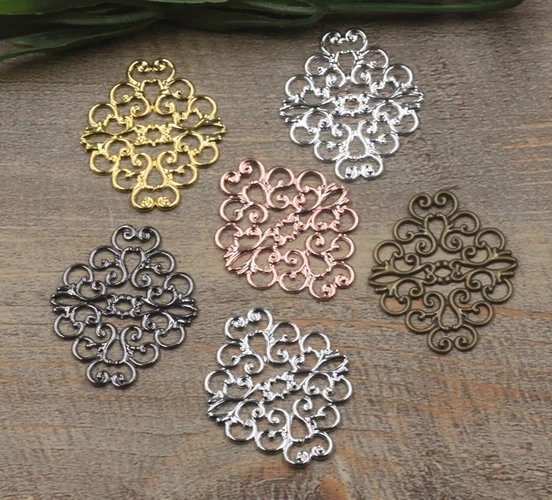 

20Pcs 36x30mm Vintage Hollow Metal Flower Motif Charms European Style Pendant Charms DIY Jewelry Wholesale Supplies For Jewelry