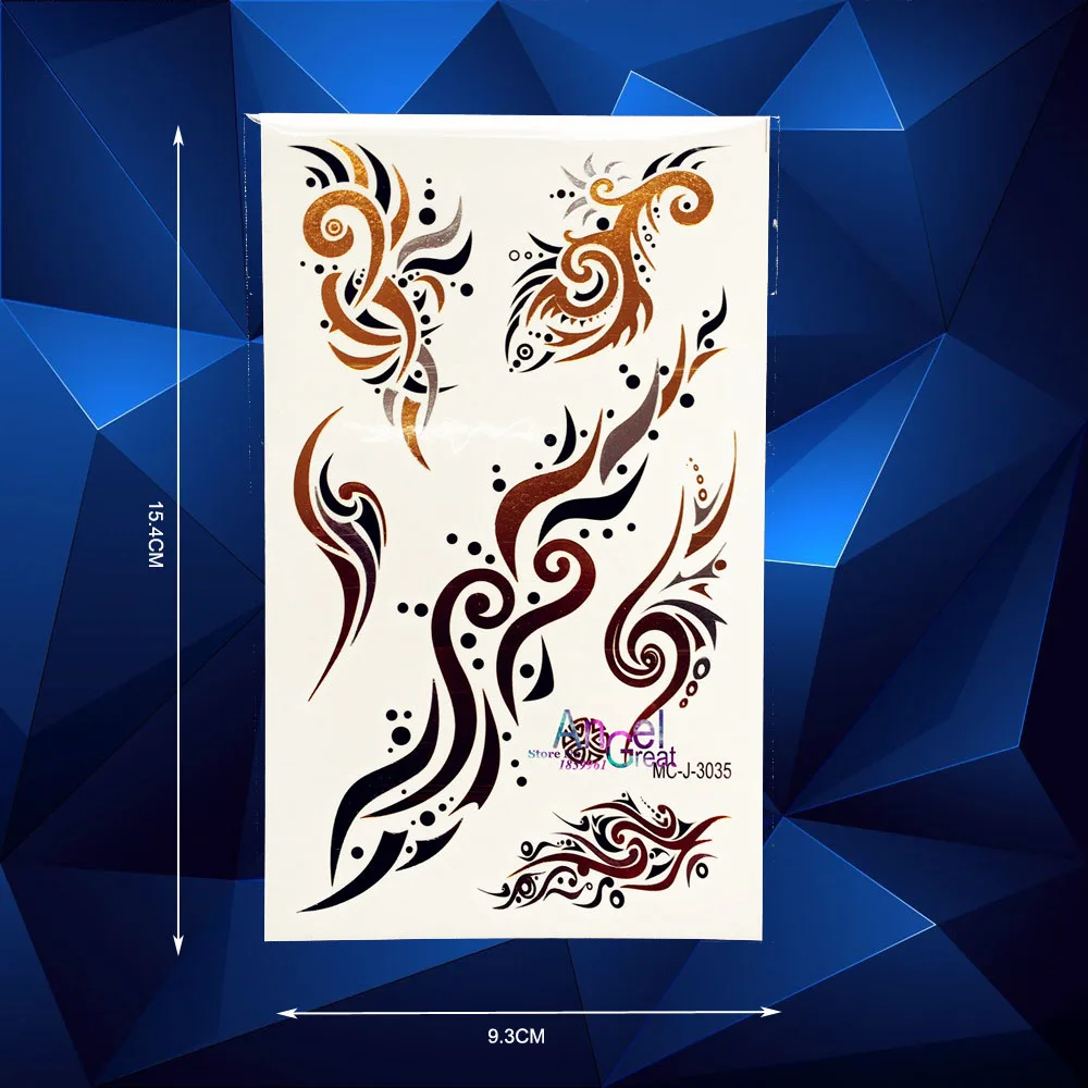 

1PC Sexy Body Art Arm Designs Gold Flash Temporary Tattoo AMC-J3035 Indian Tattoo Totem Lace Henna Tattoos Paste tatouage taty