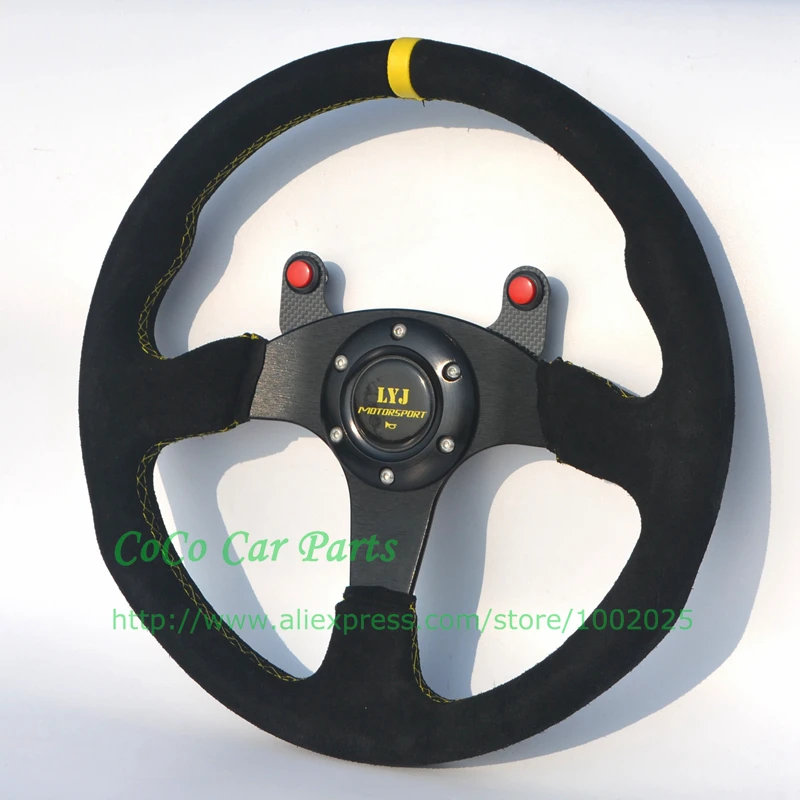 flat suede steering wheel with carbon fiber button (3)