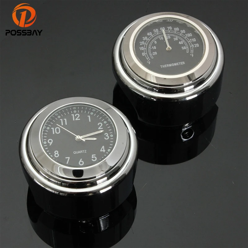 POSSBAY 7/8" 1" Handlebar Motorcycle Digital Clock Thermometer Mount