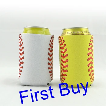 

50pcs/lot free shipping new arrival white and yellow baseball sport neoprene can cooler monogrammed stubby holder cup wrap